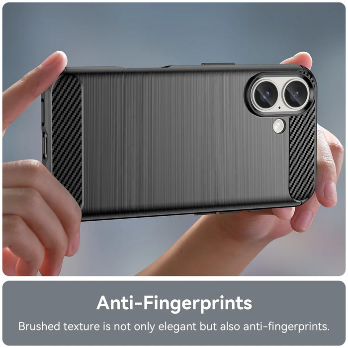 WANLONFENG For iPhone 16 Case with Screen Film  LS Series Big Lens Hole Brushed Texture TPU Phone Cover - Black - 6