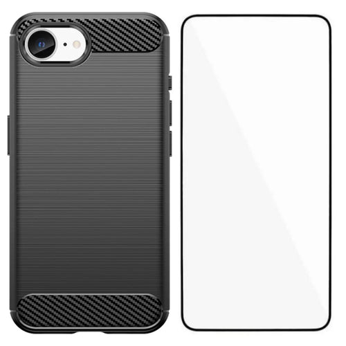 WANLONFENG For iPhone 17e / 16e Case with Screen Film  LS Series Big Lens Hole Brushed Texture TPU Phone Cover - Black - 1