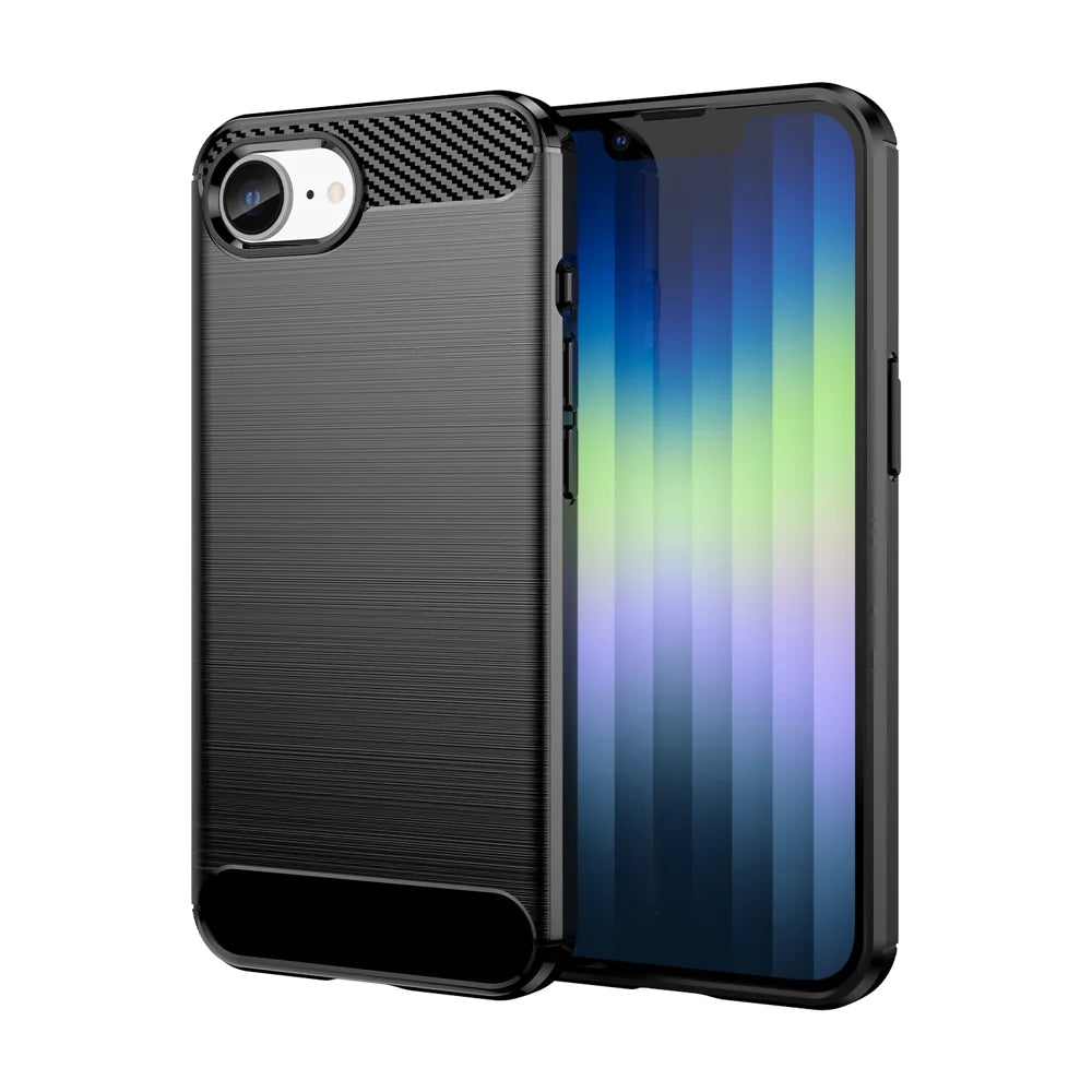 WANLONFENG For iPhone 17e / 16e Case with Screen Film  LS Series Big Lens Hole Brushed Texture TPU Phone Cover - Black - 2