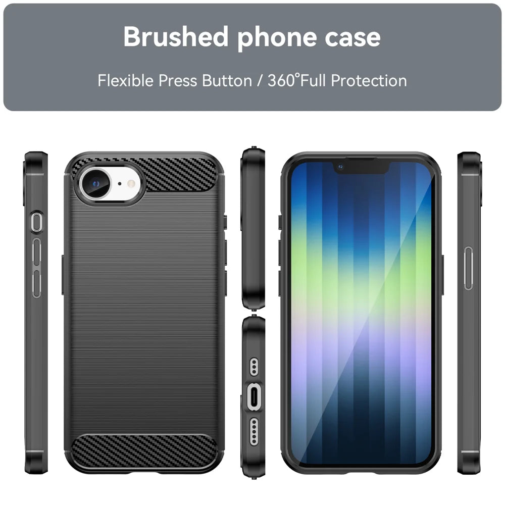 WANLONFENG For iPhone 17e / 16e Case with Screen Film  LS Series Big Lens Hole Brushed Texture TPU Phone Cover - Black - 3