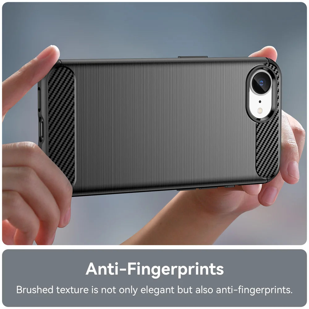 WANLONFENG For iPhone 17e / 16e Case with Screen Film  LS Series Big Lens Hole Brushed Texture TPU Phone Cover - Black - 6