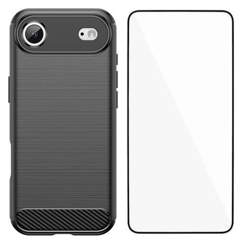 WANLONFENG For iPhone Air Case with Tempered Glass  LS Series Brushed Texture TPU Phone Cover - Black - 1