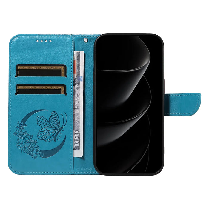 For iPhone 18 Pro Max / 17 Pro Max Case Butterfly Pattern PU Leather Folio Flip Phone Cover -  Blue - 2