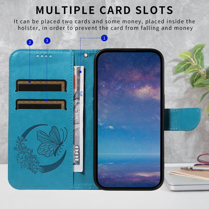 For iPhone 18 Pro Max / 17 Pro Max Case Butterfly Pattern PU Leather Folio Flip Phone Cover -  Blue - 4