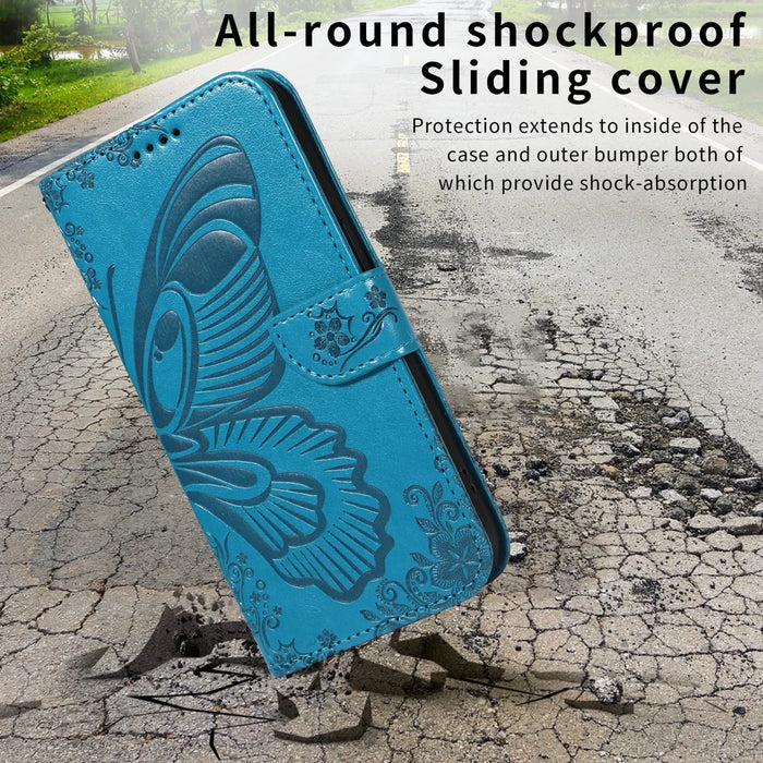 For iPhone 18 Pro Max / 17 Pro Max Case Butterfly Pattern PU Leather Folio Flip Phone Cover -  Blue - 6