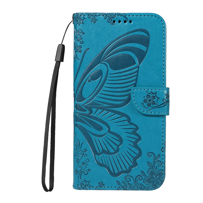 For iPhone 18 Pro Max / 17 Pro Max Case Butterfly Pattern PU Leather Folio Flip Phone Cover -  Blue - 7