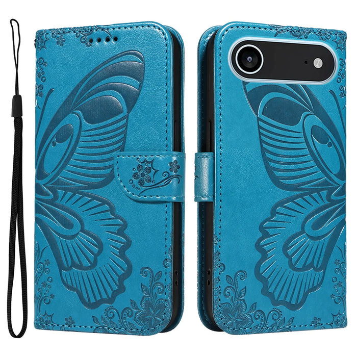 For iPhone Air Case Butterfly Pattern PU Leather Folio Flip Phone Cover -  Blue - 1