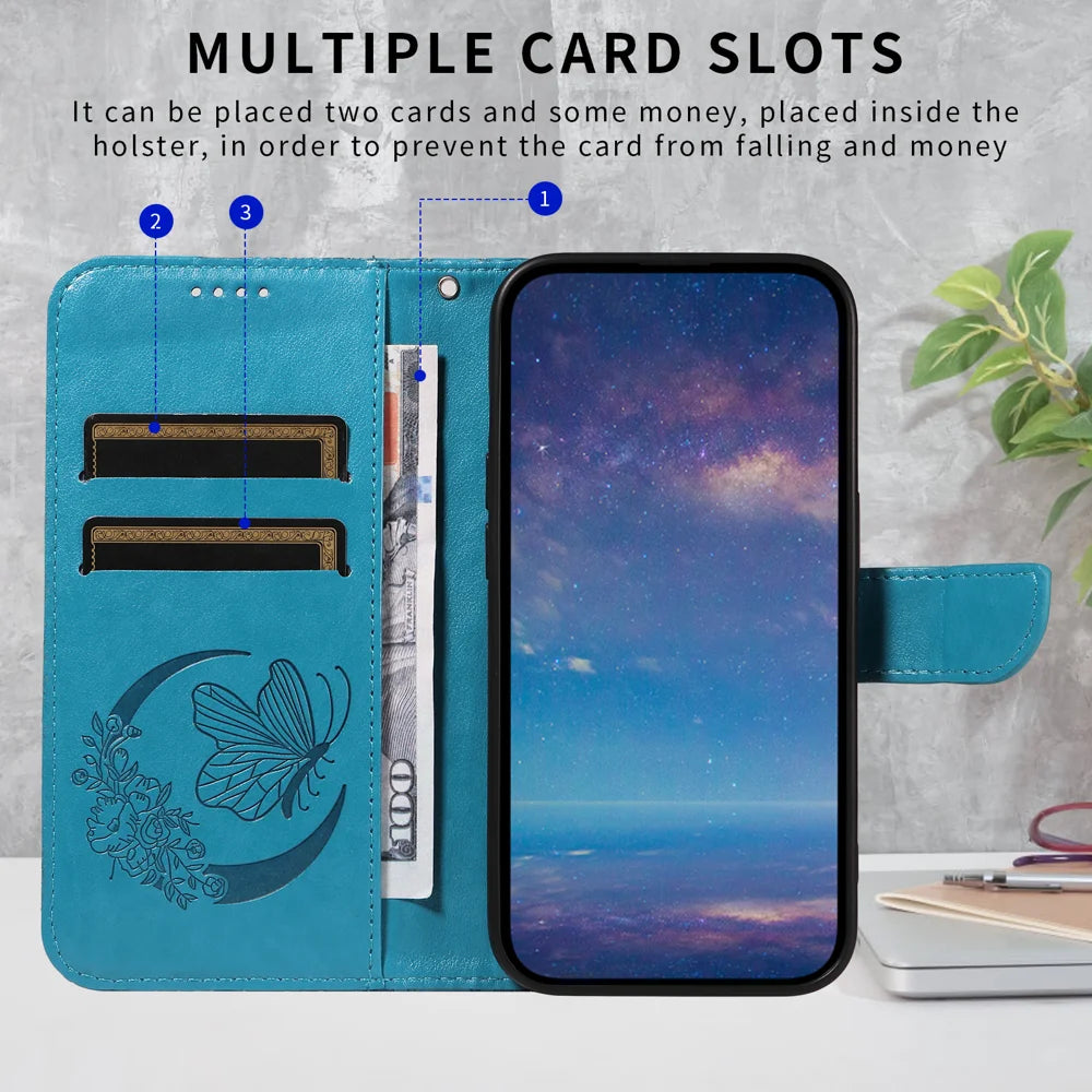 For iPhone 17 Case Butterfly Pattern PU Leather Folio Flip Phone Cover -  Blue - 3