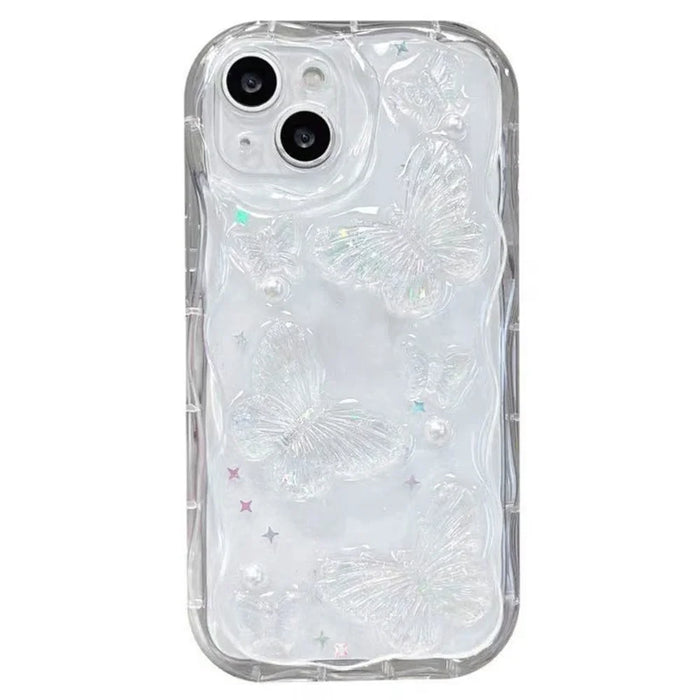 For iPhone 14 Case Pearl Butterfly Design Clear TPU Phone Cover - 1