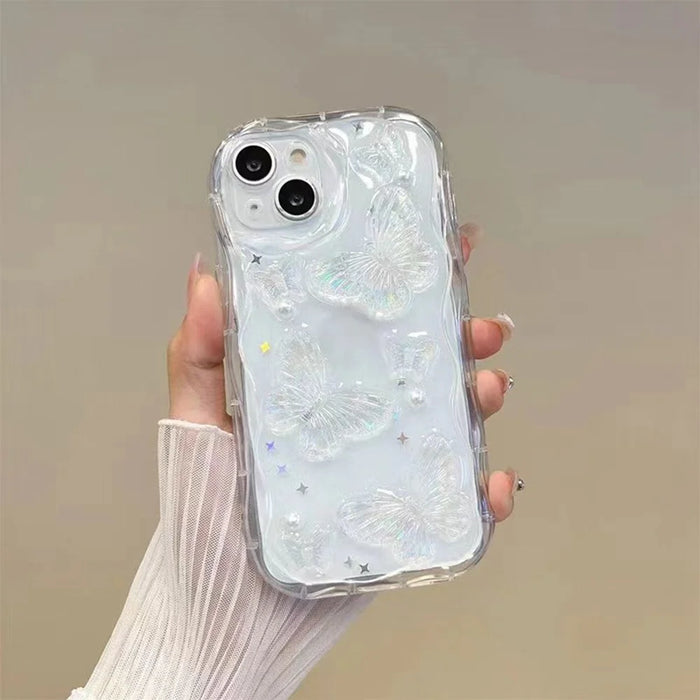 For iPhone 14 Case Pearl Butterfly Design Clear TPU Phone Cover - 4