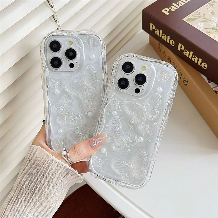 For iPhone 13 Pro Case Pearl Butterfly Design Clear TPU Phone Cover - 4