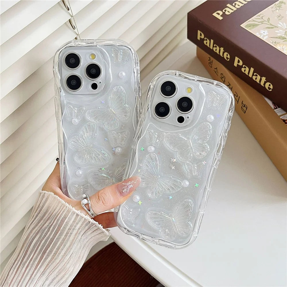 For iPhone 15 Pro Max Case Pearl Butterfly Design Clear TPU Phone Cover - 4