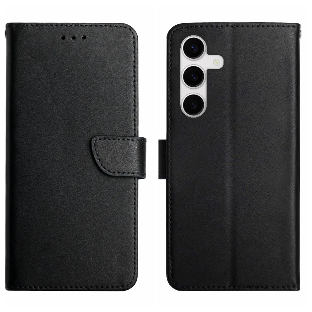 For Samsung Galaxy S25 FE Case Genuine Cow Leather Phone Cover Nappa Texture - Black - 1