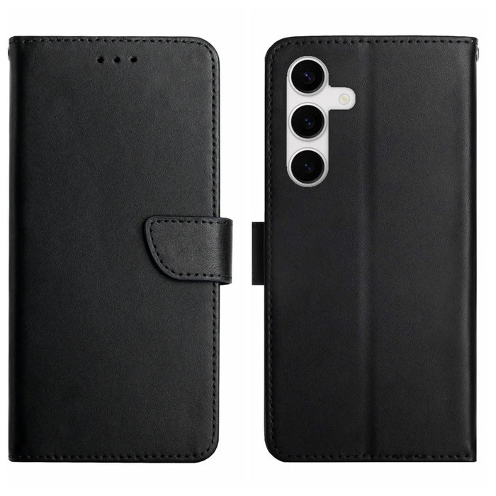 For Samsung Galaxy S25 FE Case Genuine Cow Leather Phone Cover Nappa Texture - Black - 1