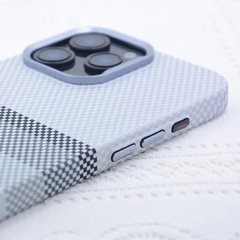 For iPhone 16 Pro Max Magnetic Case Carbon Fiber Texture Water Transfer PC Phone Cover - Carbon Green - 4