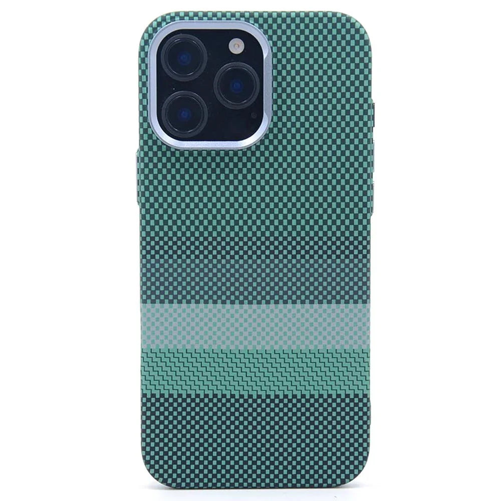 For iPhone 16 Pro Magnetic Case Carbon Fiber Texture Water Transfer PC Phone Cover - Carbon Green - 1