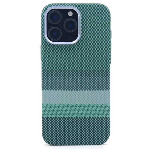 For iPhone 16 Pro Magnetic Case Carbon Fiber Texture Water Transfer PC Phone Cover - Carbon Green - 1