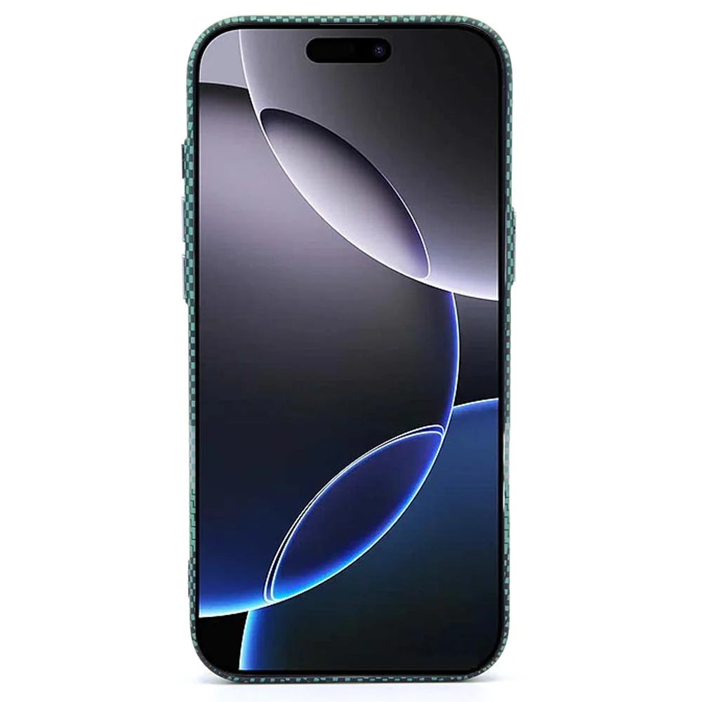 For iPhone 16 Pro Magnetic Case Carbon Fiber Texture Water Transfer PC Phone Cover - Carbon Green - 2