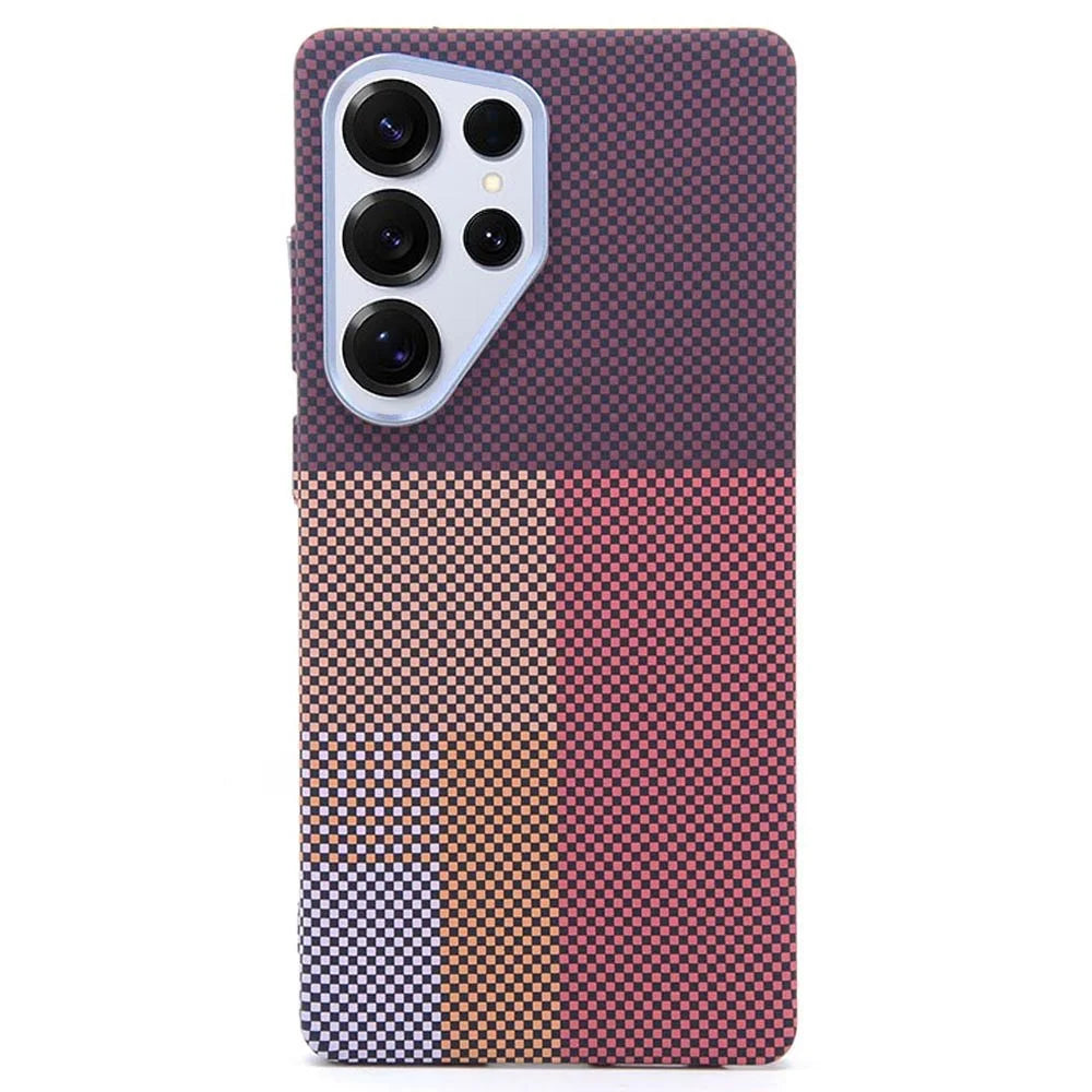 For Samsung Galaxy S25 Ultra Magnetic Case Carbon Fiber Texture Water Transfer PC Phone Cover - Red Pattern Blocks - 1