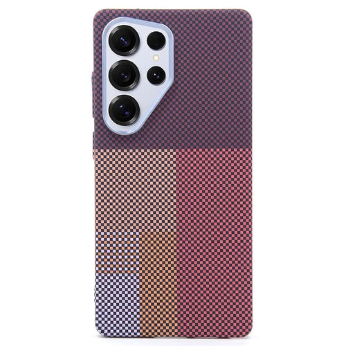 For Samsung Galaxy S25 Ultra Magnetic Case Carbon Fiber Texture Water Transfer PC Phone Cover - Red Pattern Blocks - 1