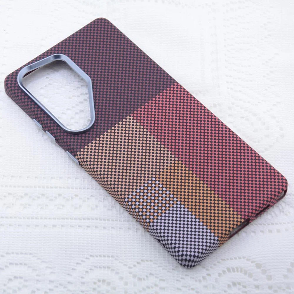 For Samsung Galaxy S25 Ultra Magnetic Case Carbon Fiber Texture Water Transfer PC Phone Cover - Red Pattern Blocks - 2