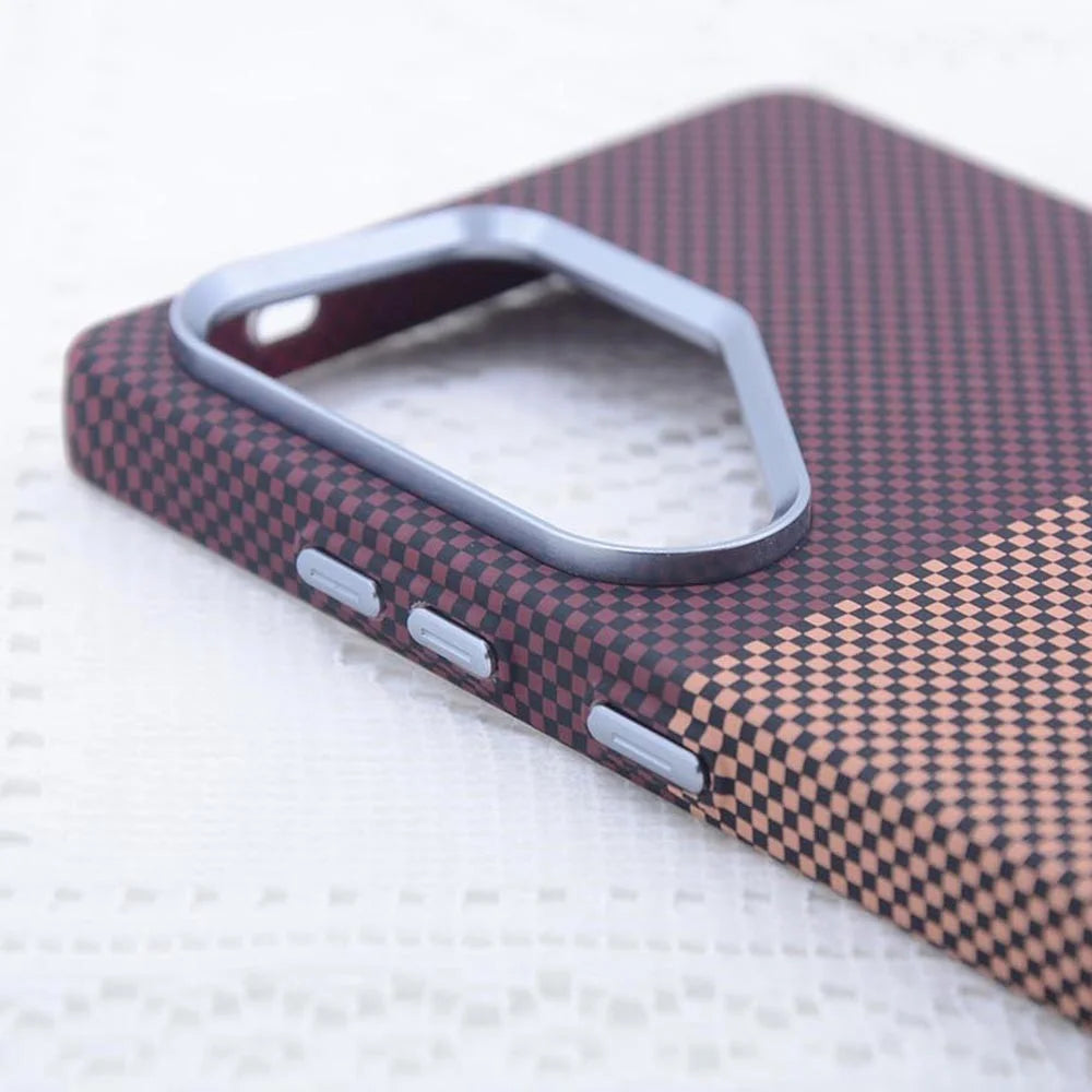 For Samsung Galaxy S25 Ultra Magnetic Case Carbon Fiber Texture Water Transfer PC Phone Cover - Red Pattern Blocks - 3