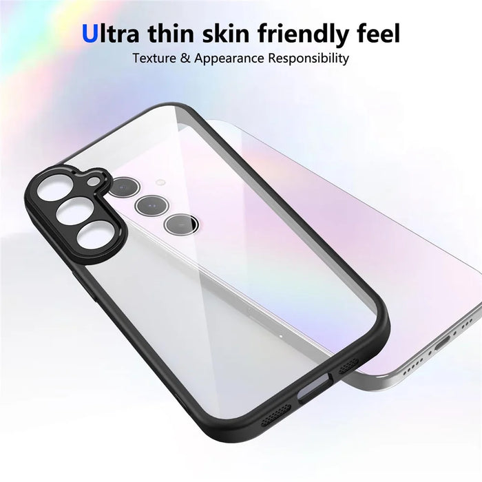 For Samsung Galaxy S23 FE Case Matte Skin Touch Clear PC + TPU Shockproof Phone Back Cover - Black - 3