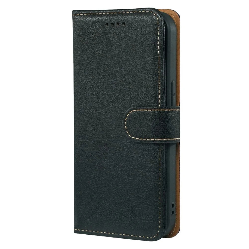 For Samsung Galaxy A08 5G / A08 4G / A07 4G Case RFID Blocking Wallet Litchi Texture Leather Phone Cover Magnetic Clasp - Black - 6