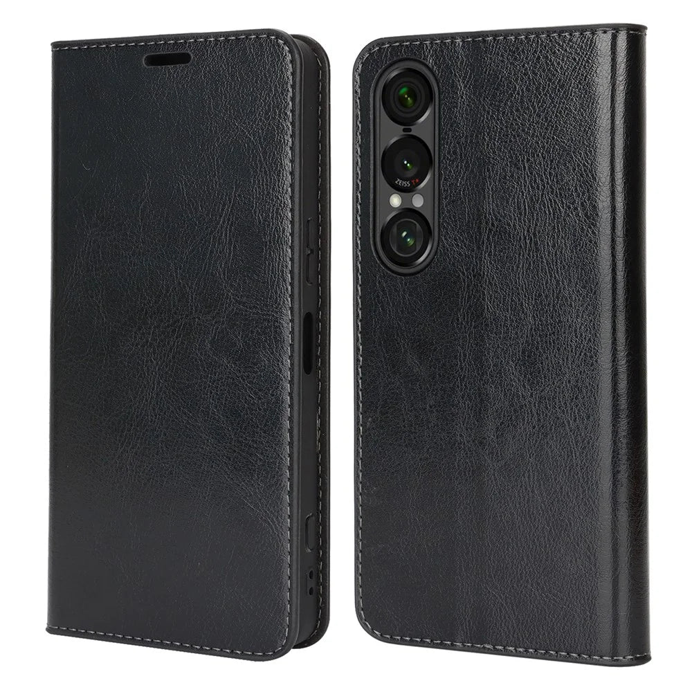 For Sony Xperia 1 VII Case Crazy Horse Texture Split Leather Wallet Phone Cover - Black - 1
