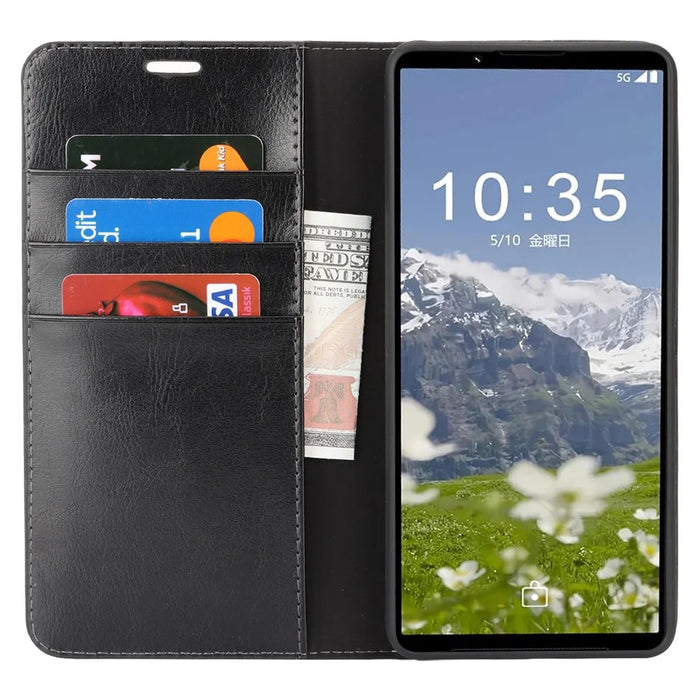 For Sony Xperia 1 VII Case Crazy Horse Texture Split Leather Wallet Phone Cover - Black - 2