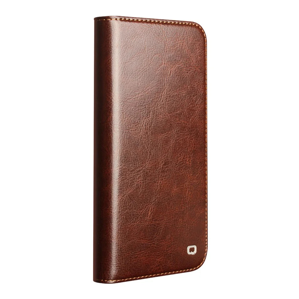 QIALINO For iPhone 17 Pro Max Case Wallet Stand Genuine Cow Leather Phone Cover - Brown - 4