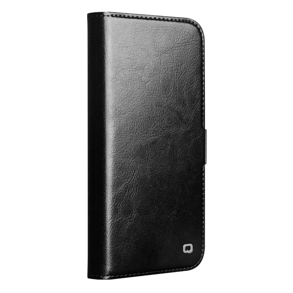 QIALINO For iPhone 17 Pro Wallet Case Genuine Cowhide Leather Magnetic Flip Phone Cover with Stand - Black - 4