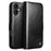 QIALINO For iPhone 17 Case with Card Holder Genuine Cow Leather Stand Phone Cover - Black - 1