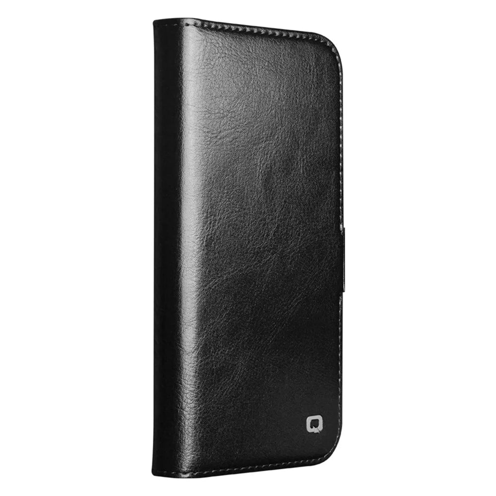 QIALINO For iPhone 17 Case with Card Holder Genuine Cow Leather Stand Phone Cover - Black - 4