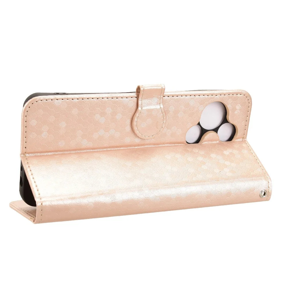 For TCL 60 SE NxtPaper 5G Wallet Case Dot Pattern Imprint PU Leather Phone Cover with Wrist Strap - Rose Gold - 3