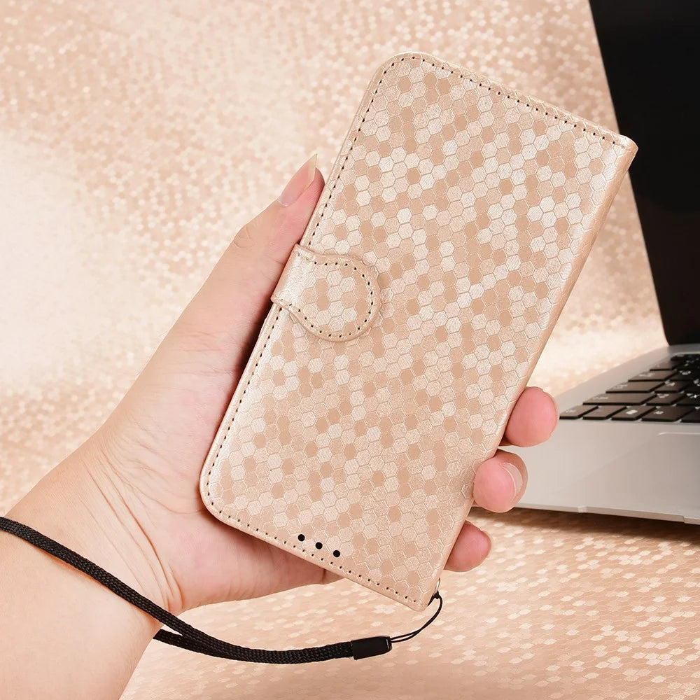 For TCL 60 SE NxtPaper 5G Wallet Case Dot Pattern Imprint PU Leather Phone Cover with Wrist Strap - Rose Gold - 5
