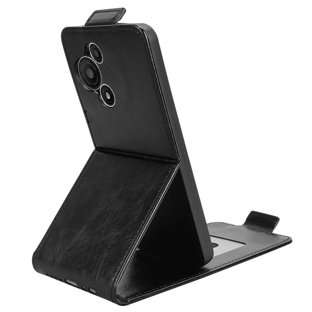 For TCL 60 SE NxtPaper 5G Stand Case Magnetic Clasp Vertical Flip Leather Phone Cover with Card Holder - Black - 2