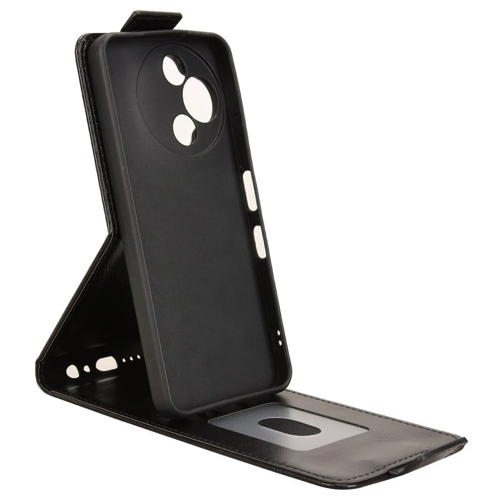 For TCL 60 SE NxtPaper 5G Stand Case Magnetic Clasp Vertical Flip Leather Phone Cover with Card Holder - Black - 3