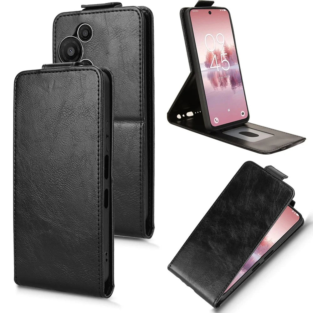 For TCL 60 SE NxtPaper 5G Stand Case Magnetic Clasp Vertical Flip Leather Phone Cover with Card Holder - Black - 5