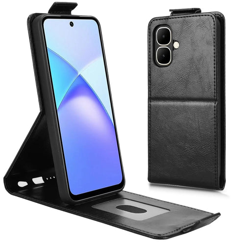 For TECNO Pop 10  /  Infinix Smart 10 Stand Case Magnetic Clasp Vertical Flip Leather Phone Cover with Card Holder - Black - 1