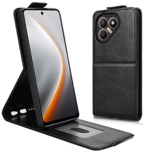 For TECNO Pova 7 4G Stand Case Magnetic Clasp Vertical Flip Leather Phone Cover with Card Holder - Black - 1