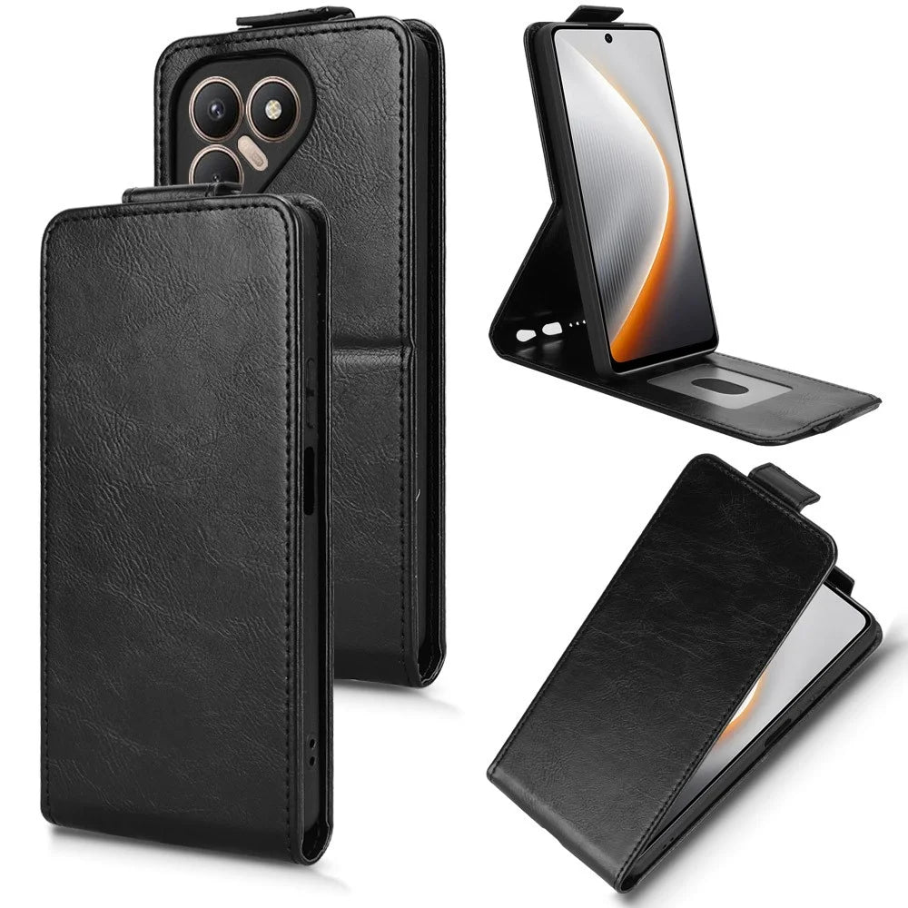 For TECNO Pova 7 4G Stand Case Magnetic Clasp Vertical Flip Leather Phone Cover with Card Holder - Black - 5