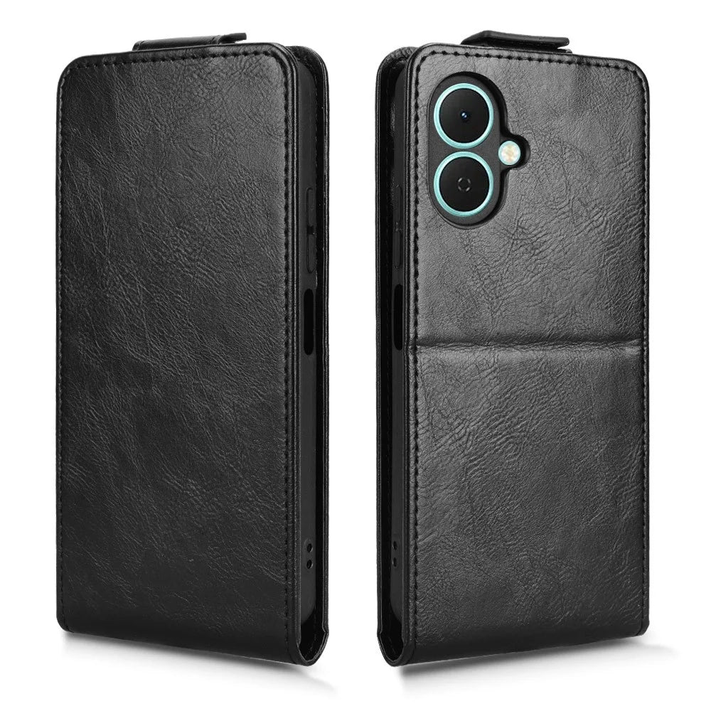 For TECNO Spark Go 2 4G Stand Case Magnetic Clasp Vertical Flip Leather Phone Cover with Card Holder - Black - 6