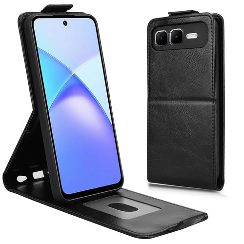For Infinix Smart 10 Plus Stand Case Magnetic Clasp Vertical Flip Leather Phone Cover with Card Holder - Black - 1