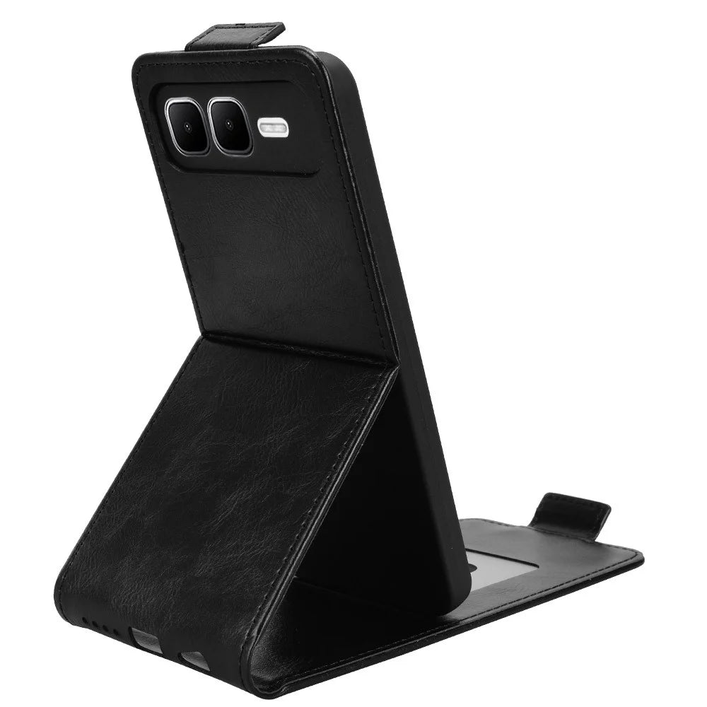 For Infinix Smart 10 Plus Stand Case Magnetic Clasp Vertical Flip Leather Phone Cover with Card Holder - Black - 2