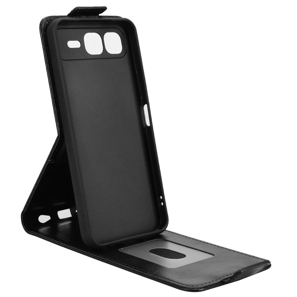 For Infinix Smart 10 Plus Stand Case Magnetic Clasp Vertical Flip Leather Phone Cover with Card Holder - Black - 3