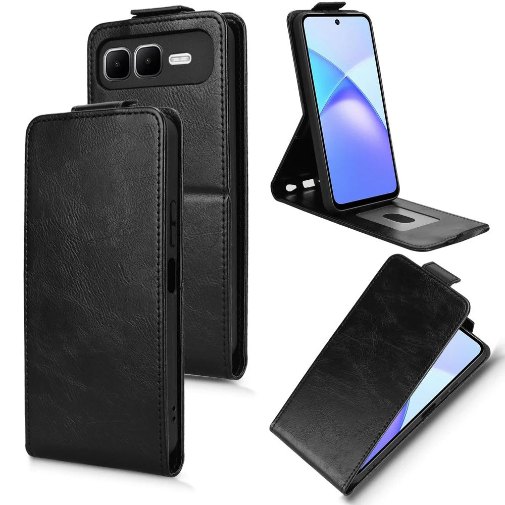 For Infinix Smart 10 Plus Stand Case Magnetic Clasp Vertical Flip Leather Phone Cover with Card Holder - Black - 5