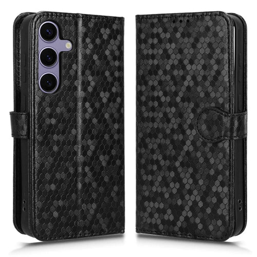 For Samsung Galaxy S25 FE Wallet Case Dot Pattern Imprint PU Leather Phone Cover with Wrist Strap - Black - 1