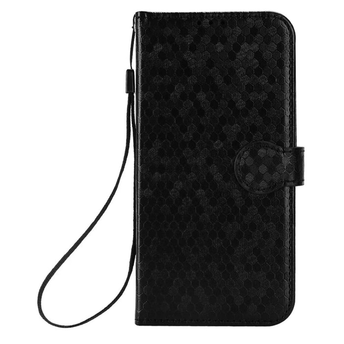 For Samsung Galaxy S25 FE Wallet Case Dot Pattern Imprint PU Leather Phone Cover with Wrist Strap - Black - 6
