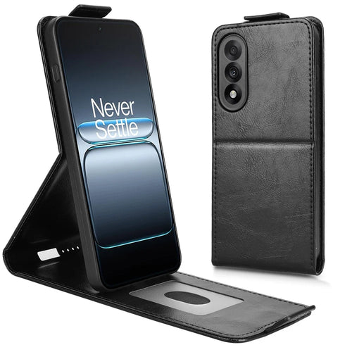 For OnePlus Nord 5 5G / Ace 5 Ultra 5G Stand Case Magnetic Clasp Vertical Flip Leather Phone Cover with Card Holder - Black - 1